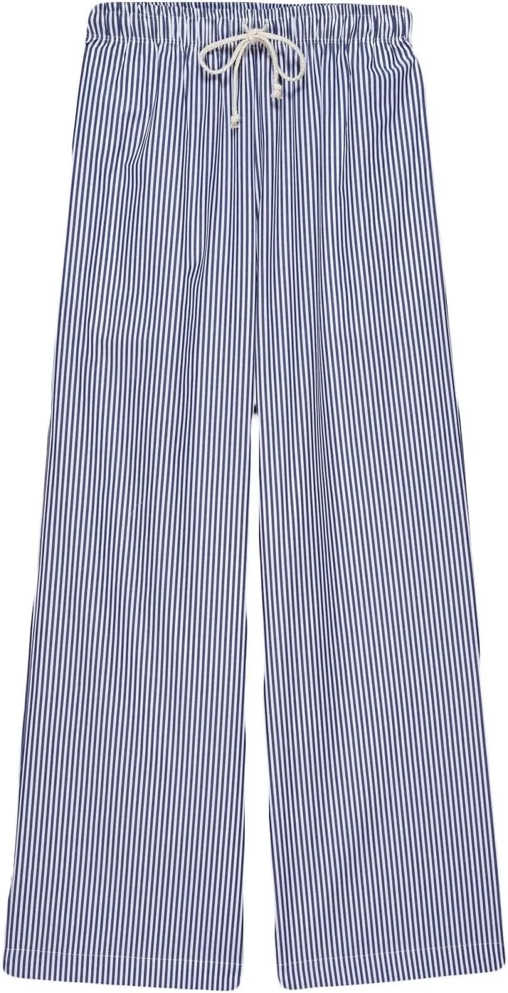 Women Striped Pajamas Pants Y2K Linen Baggy Wide Leg Lounge Pants Comfy Pjs Bottom Trousers with Pockets