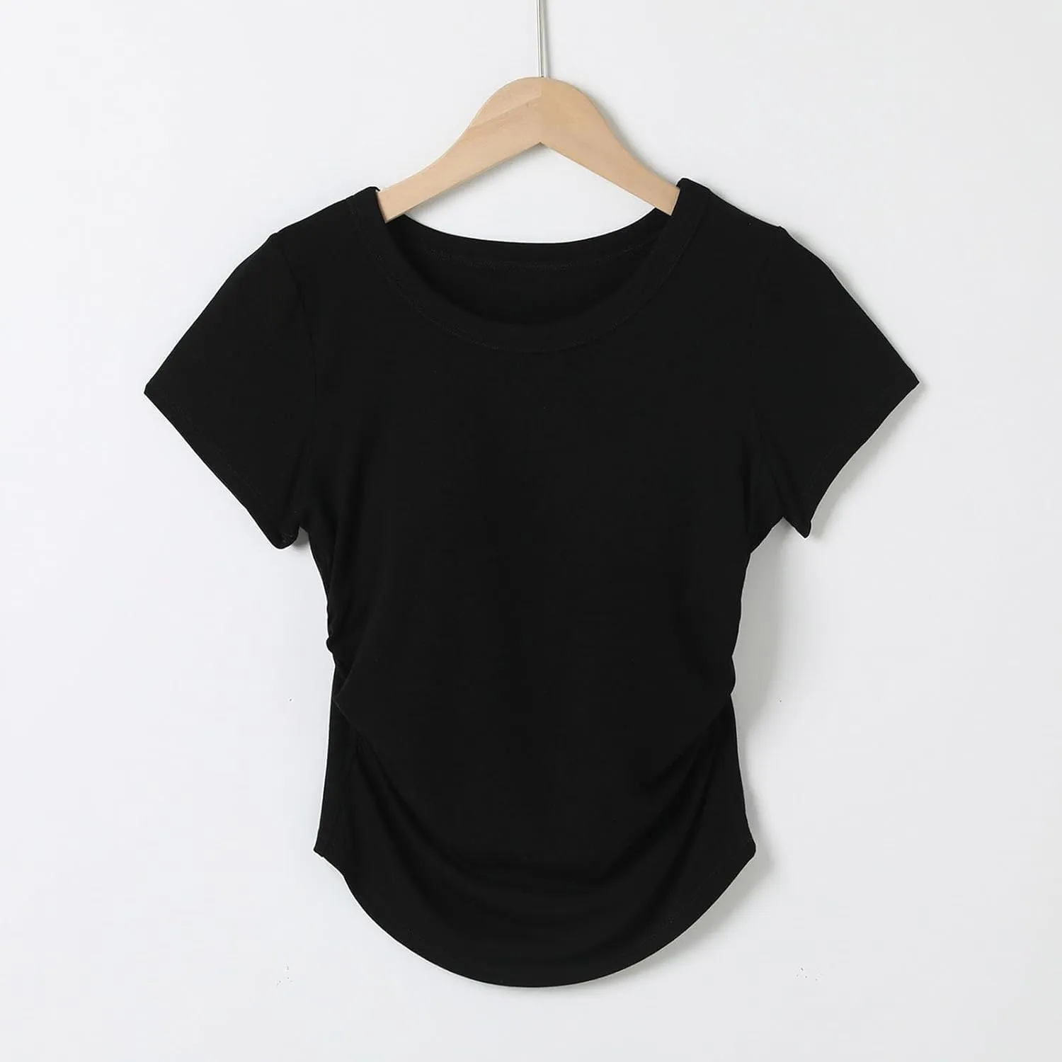 Women Summer Shirts Ruched Side Basic Tees with Built in Shelf Bras Padded Casual Slim Short Sleeve Workout Yoga Tops