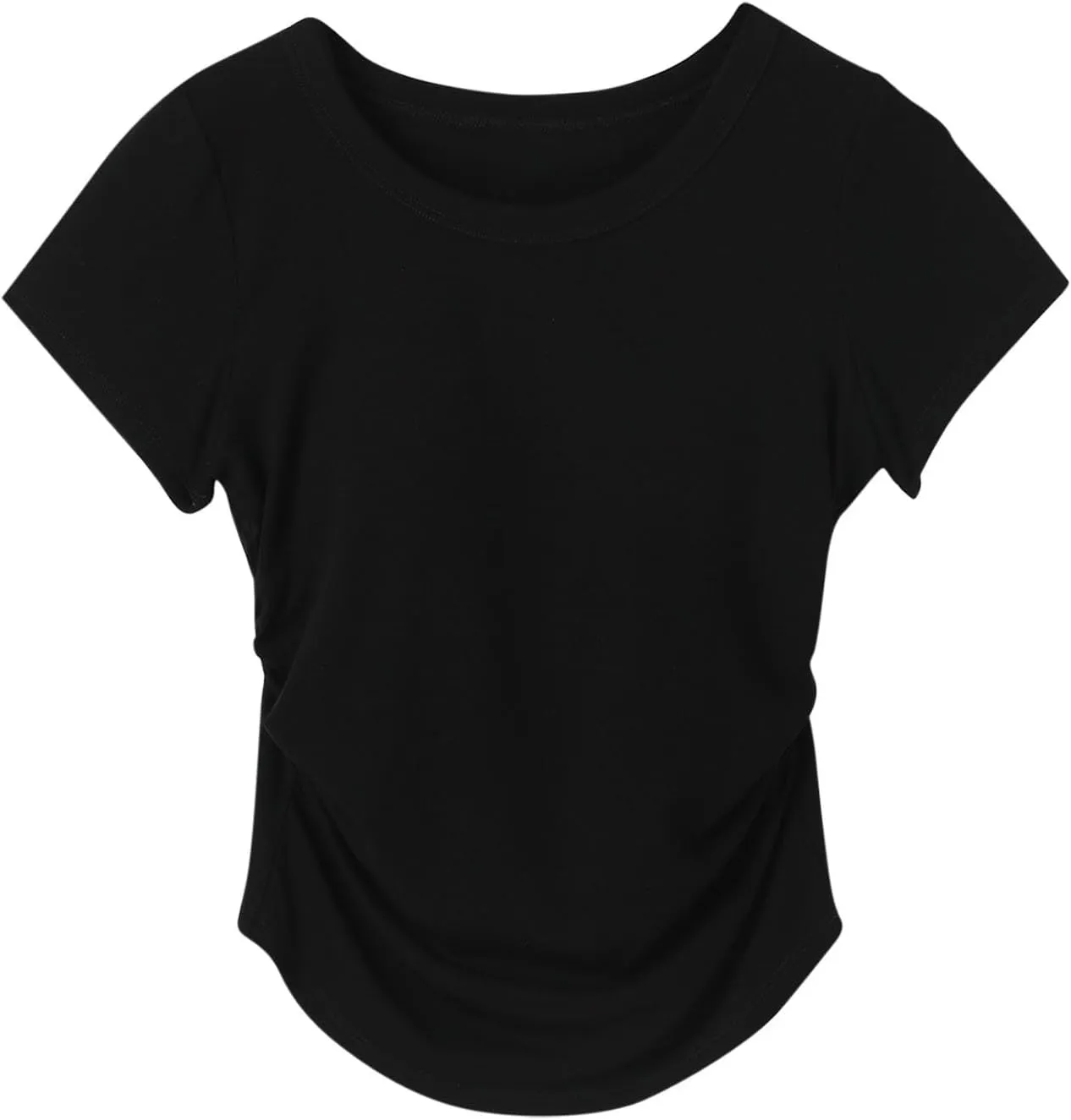 Women Summer Shirts Ruched Side Basic Tees with Built in Shelf Bras Padded Casual Slim Short Sleeve Workout Yoga Tops