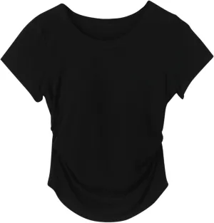 Women Summer Shirts Ruched Side Basic Tees with Built in Shelf Bras Padded Casual Slim Short Sleeve Workout Yoga Tops