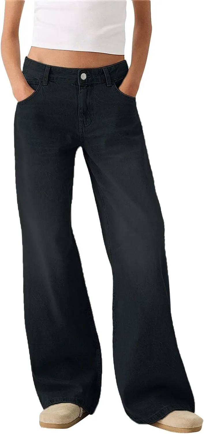Women Sweatpants Jeans High Waited Baggy Wide Leg Boyfriend Jeans Streetwear Loose Fit Y2k Denim Pants with Pockets
