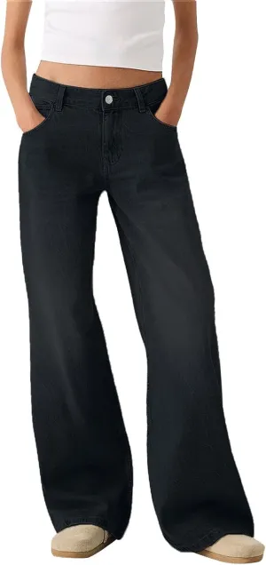 Women Sweatpants Jeans High Waited Baggy Wide Leg Boyfriend Jeans Streetwear Loose Fit Y2k Denim Pants with Pockets