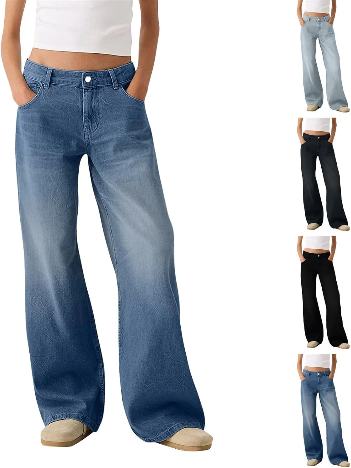 Women Sweatpants Jeans High Waited Baggy Wide Leg Boyfriend Jeans Streetwear Loose Fit Y2k Denim Pants with Pockets