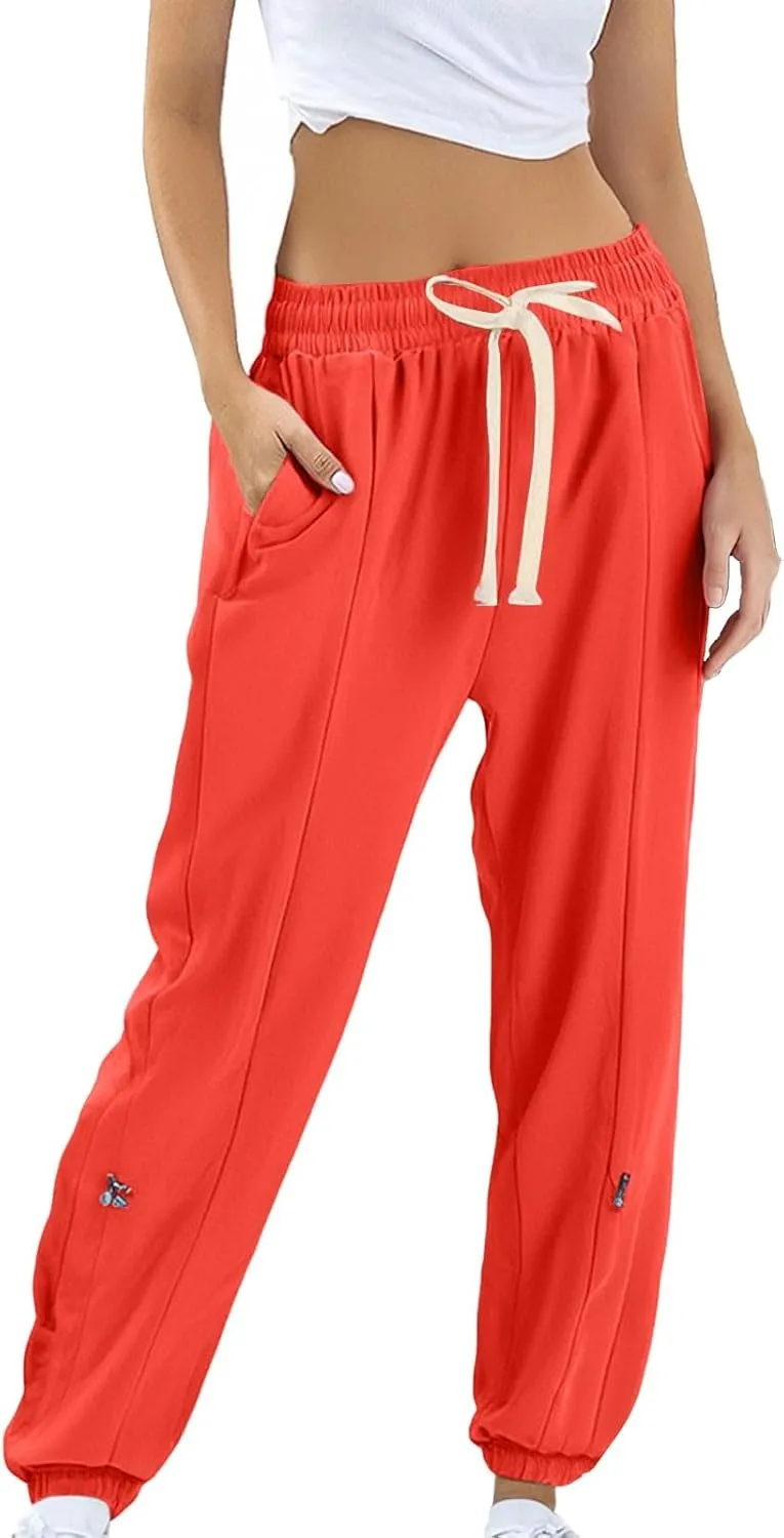 Women Sweatpants Joggers Long High Waisted Y2k Baggy Pants Trendy Lounge Athletic Bottom Trouser with Pockets