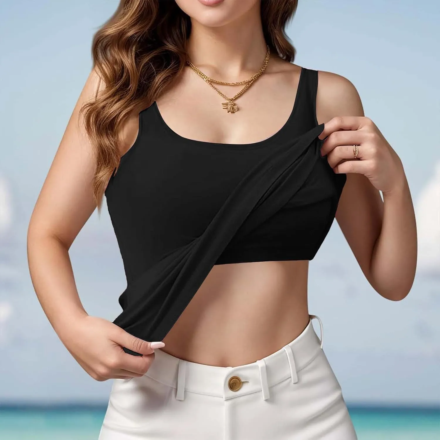 Women Tank Tops Shelf Bra Summer Basic Padded Yoga Camisoles for Casual Fitness Workout Outfits Undershirts Cami