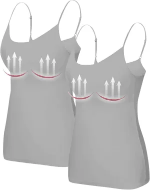 Women Tank Tops with Built in Bras Cotton Shelf Bra Camisoles Adjustable Spaghetti Basic Undershirt Layer Cami 2 Pack