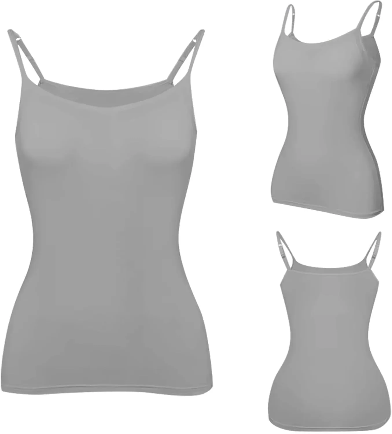 Women Tank Tops with Built in Bras Cotton Shelf Bra Camisoles Adjustable Spaghetti Basic Undershirt Layer Cami 2 Pack