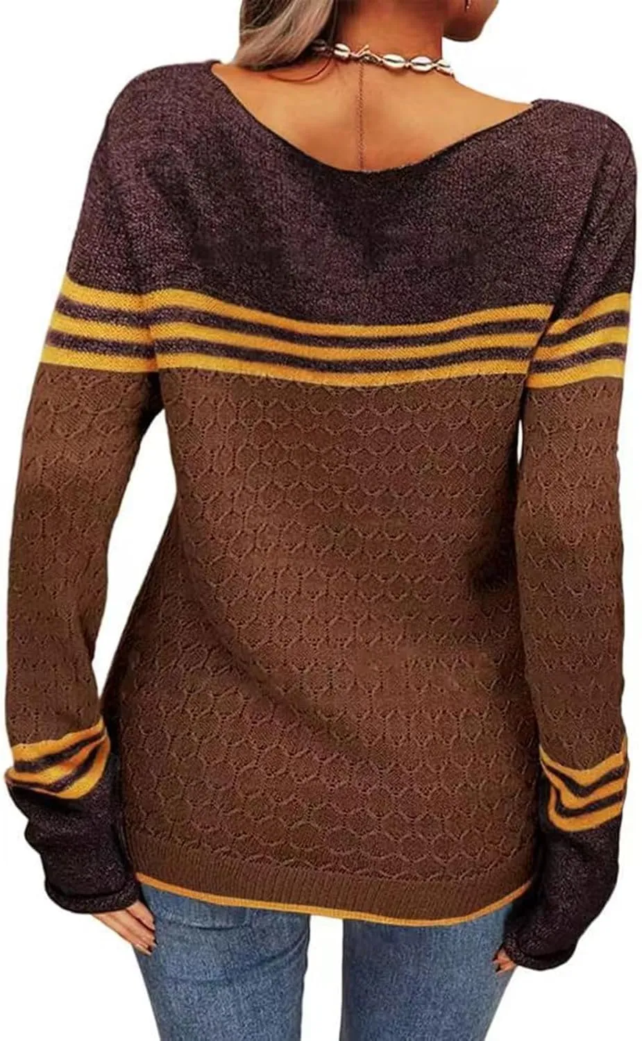 Women Trendy Jumper Striped Pullover Sweater Casual Lightweight Knit Tops Soft Fall Cable Sweaters Knitwear Shirts