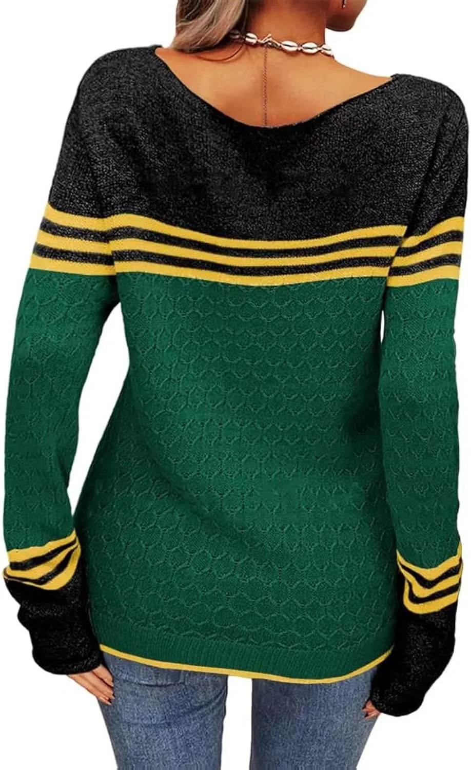 Women Trendy Jumper Striped Pullover Sweater Casual Lightweight Knit Tops Soft Fall Cable Sweaters Knitwear Shirts