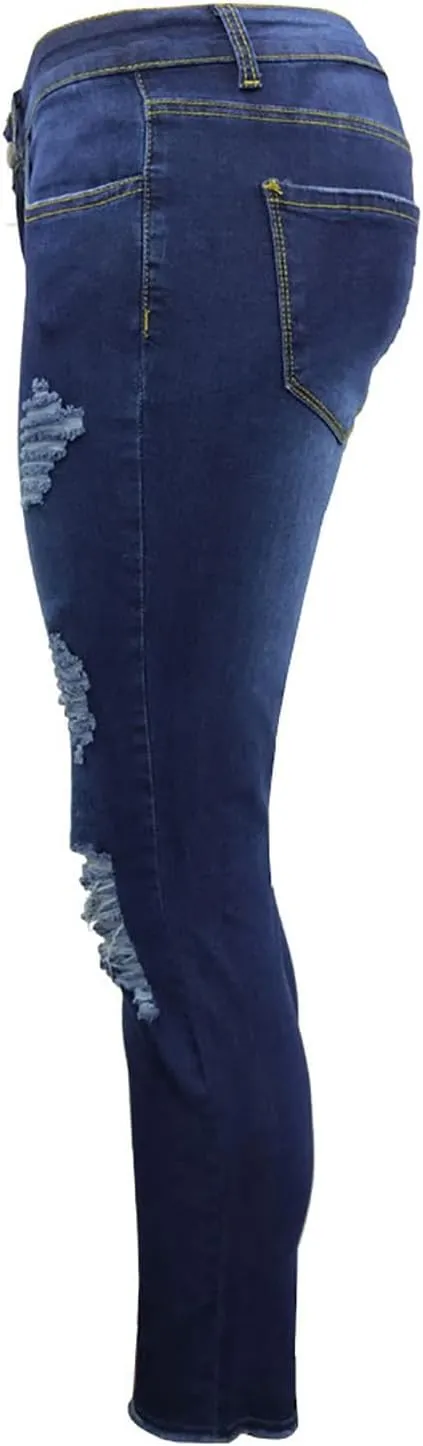 Women Trendy Skinny Denim Pants Casual Ripped Frayed Jeans Slim Fit High Waist Tight Denim Pencil Pant Slacks