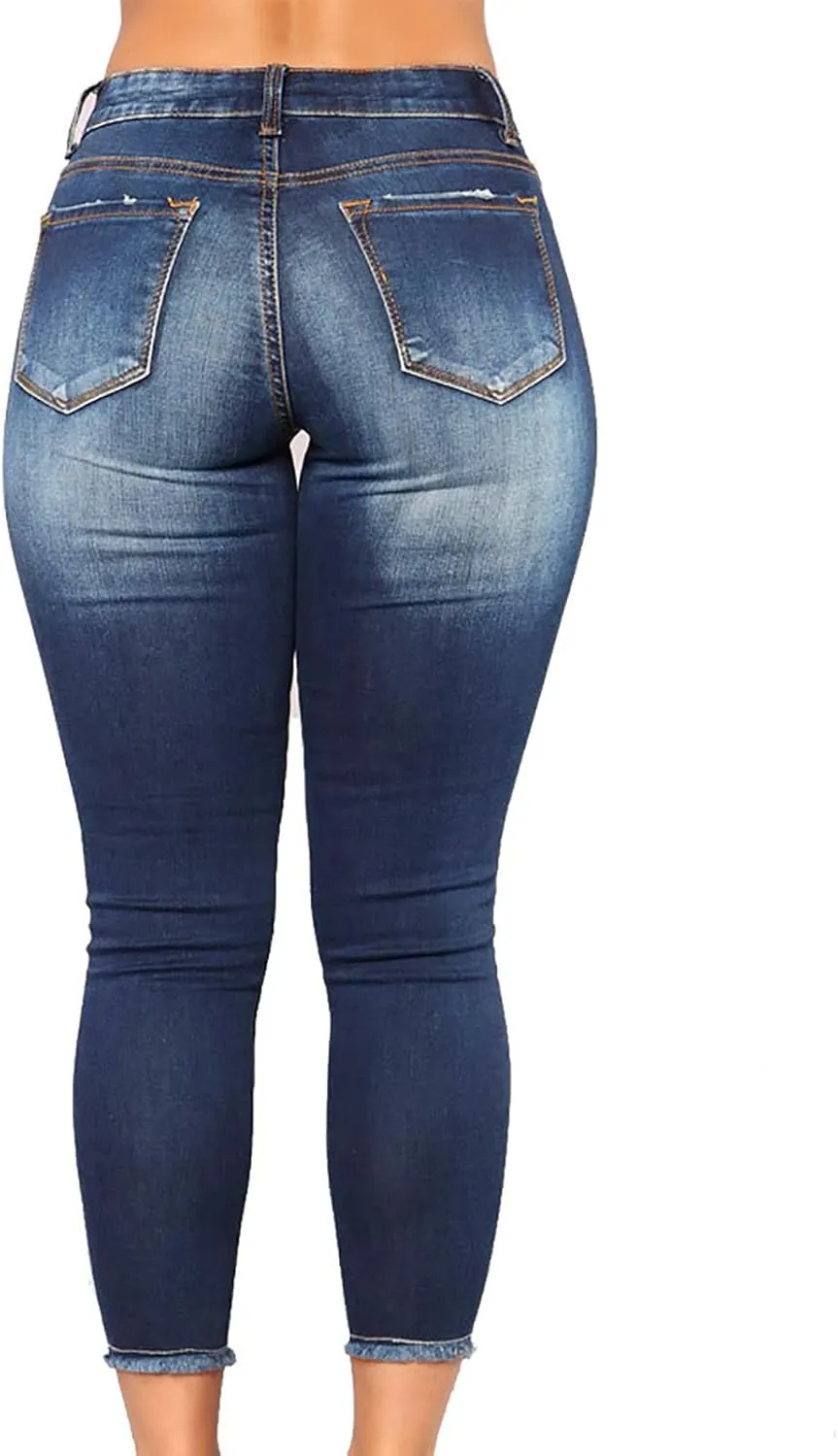 Women Trendy Skinny Denim Pants Casual Ripped Frayed Jeans Slim Fit High Waist Tight Denim Pencil Pant Slacks