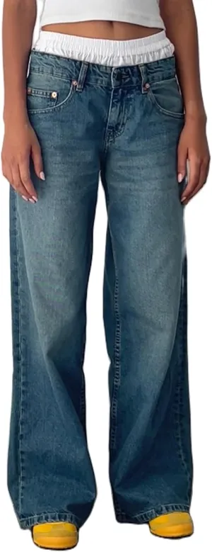 Women Wide Leg Jeans Casual High Waist Baggy Boyfriend Denim Pants Y2K Straight Streetwear Jeans Mom Jeans Trousers