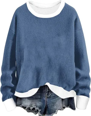 Women Winter Warm Sherpa Lined Fleece Crewneck Sweatshirt Pullover Loungewear Tunic Tops Fashion Going Out Clothes