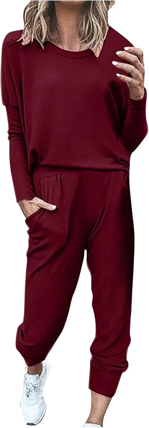 Women's 2 Piece Outfits Women's Pants Sets Two Long Casual Blouse Sleeve Pajamas Long Women V Neck Long Sleeve