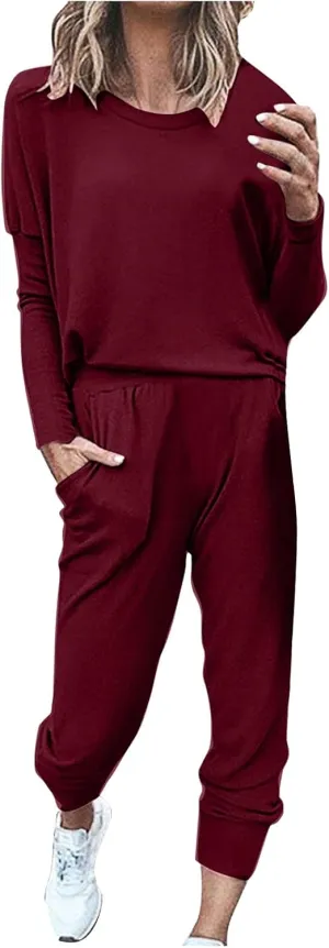 Women's 2 Piece Outfits Women's Pants Sets Two Long Casual Blouse Sleeve Pajamas Long Women V Neck Long Sleeve