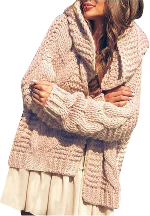 Womens 2024 Fall Winter Clothes Open Front Chunky Knit Hoodies Sweater Loose Long Sleeve Cardigan Casual Outwear Coat