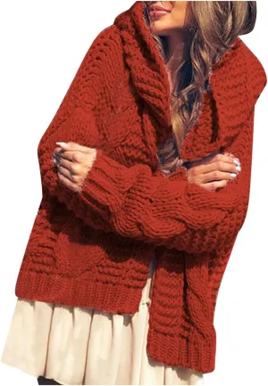Womens 2024 Fall Winter Clothes Open Front Chunky Knit Hoodies Sweater Loose Long Sleeve Cardigan Casual Outwear Coat