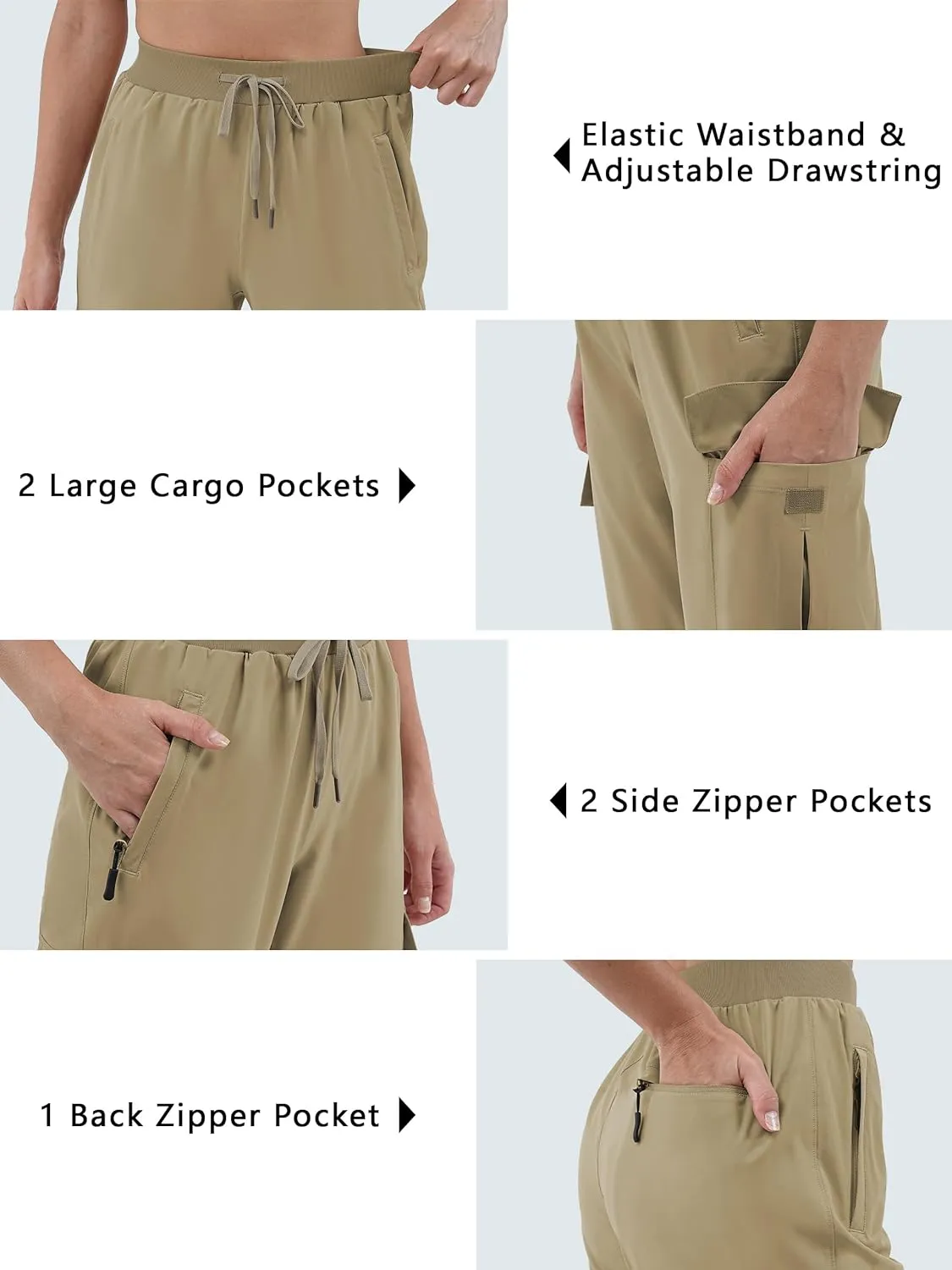 Women's 30"/32"/34"/36" Tall Inseam Cargo Joggers Lightweight Hiking Pants Quick Dry Athletic Workout Outdoor