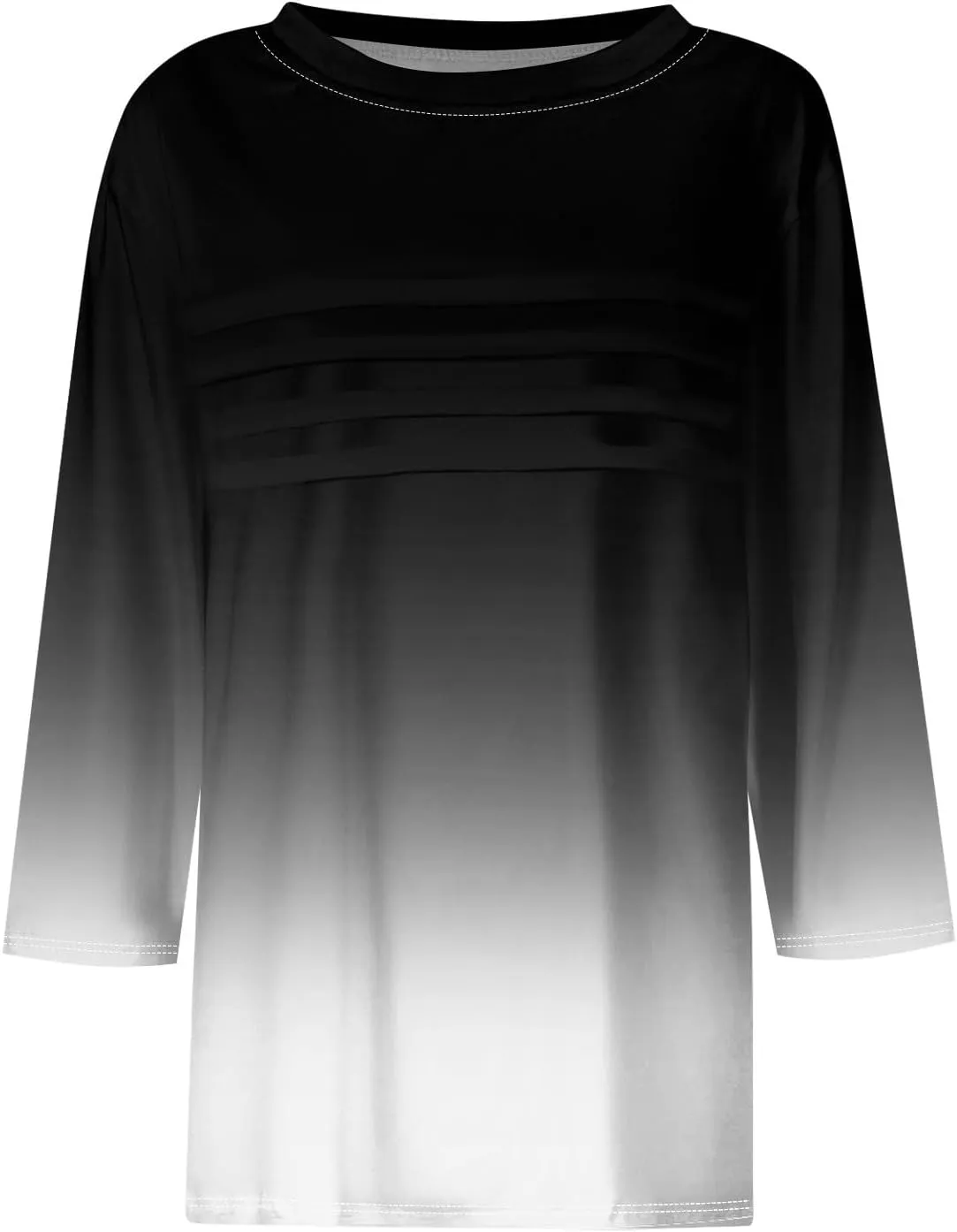Womens 3/4 Length Sleeve Tops Casual Crewneck Pleated T-Shirts Loose Fit Fashion Tunic Tops