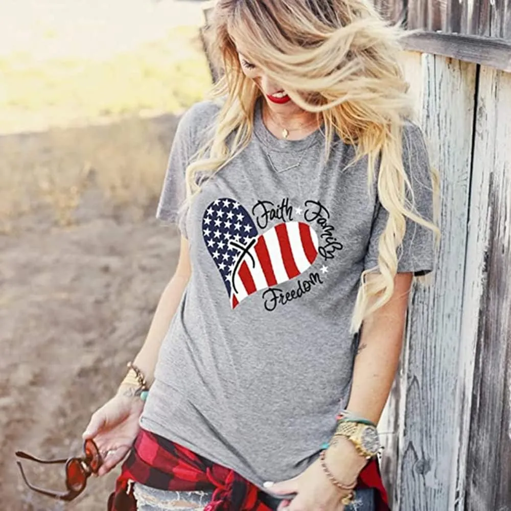 Womens American Flag Shirt 4th of July T-Shirt Patriotic Short Sleeve Tee USA Flag Stripe Star Summer Blouse Tops