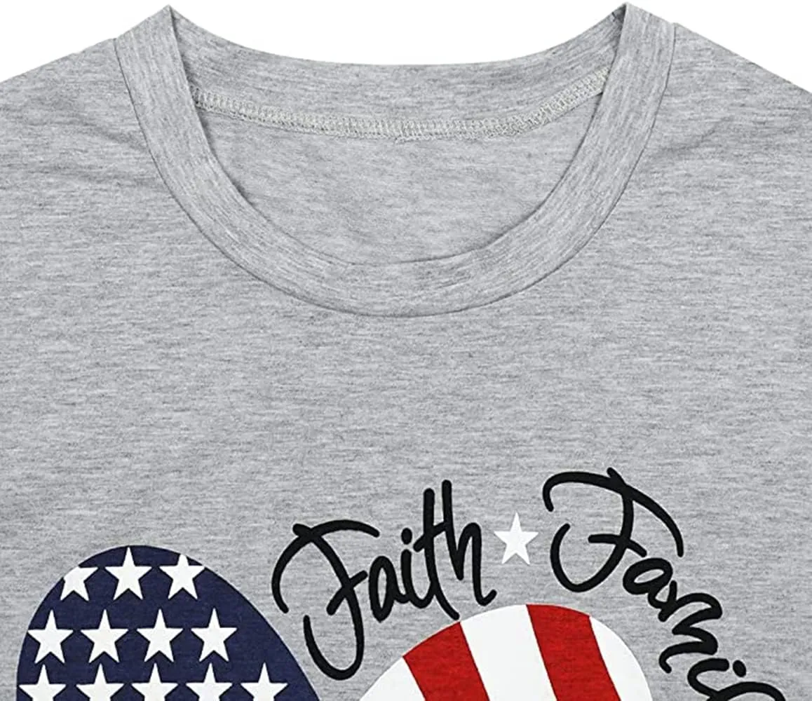 Womens American Flag Shirt 4th of July T-Shirt Patriotic Short Sleeve Tee USA Flag Stripe Star Summer Blouse Tops