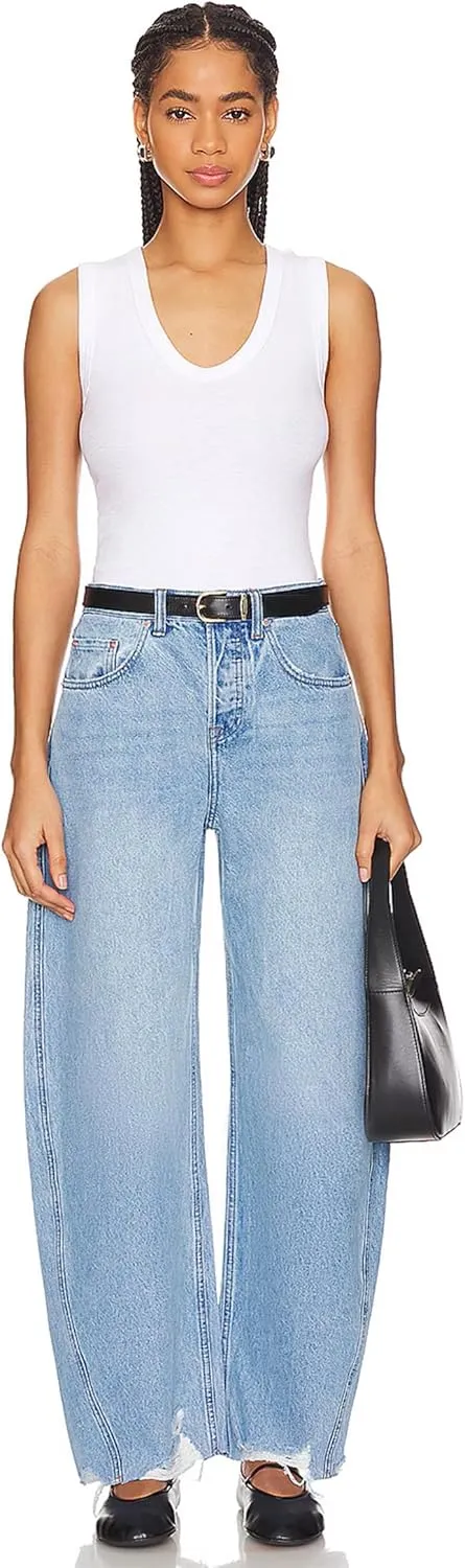 Women's Baggy Wide Leg Cropped Jeans High Waisted Boyfriend Barrel Jean Stretch Ankle Ripped Horseshoes Denim Pants