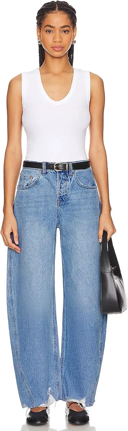 Women's Baggy Wide Leg Cropped Jeans High Waisted Boyfriend Barrel Jean Stretch Ankle Ripped Horseshoes Denim Pants