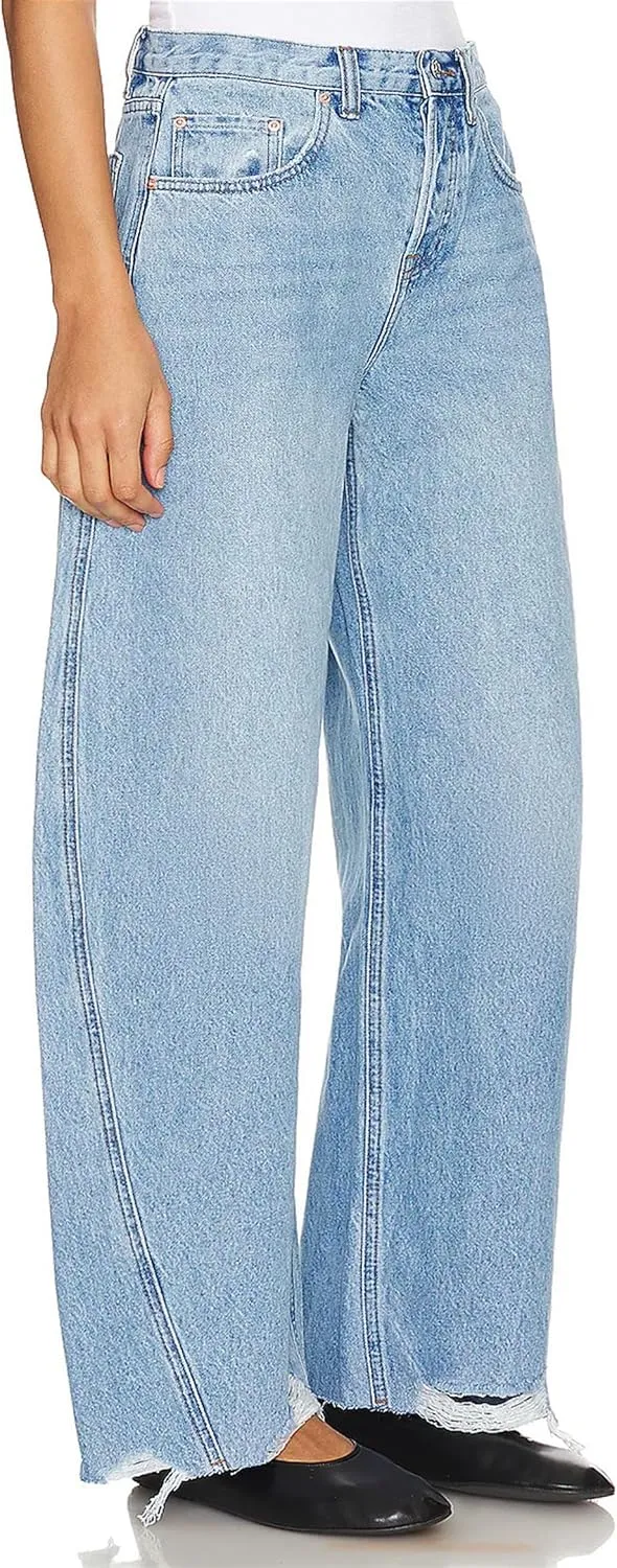 Women's Baggy Wide Leg Cropped Jeans High Waisted Boyfriend Barrel Jean Stretch Ankle Ripped Horseshoes Denim Pants