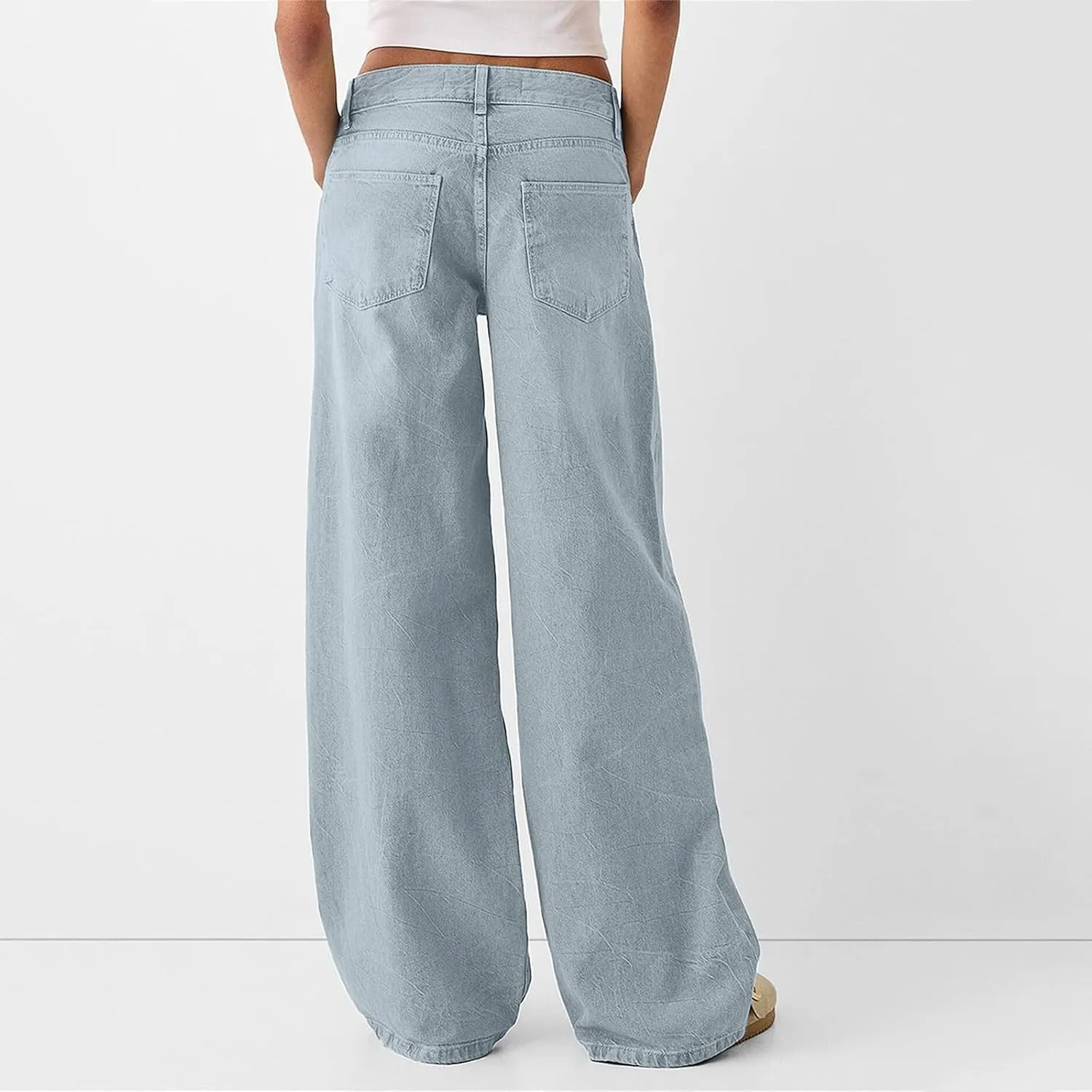 Womens Baggy Wide Leg Jeans High Waisted Boyfriend Loose Fit Bell Bottom Stretchy Denim Pants with Pockets