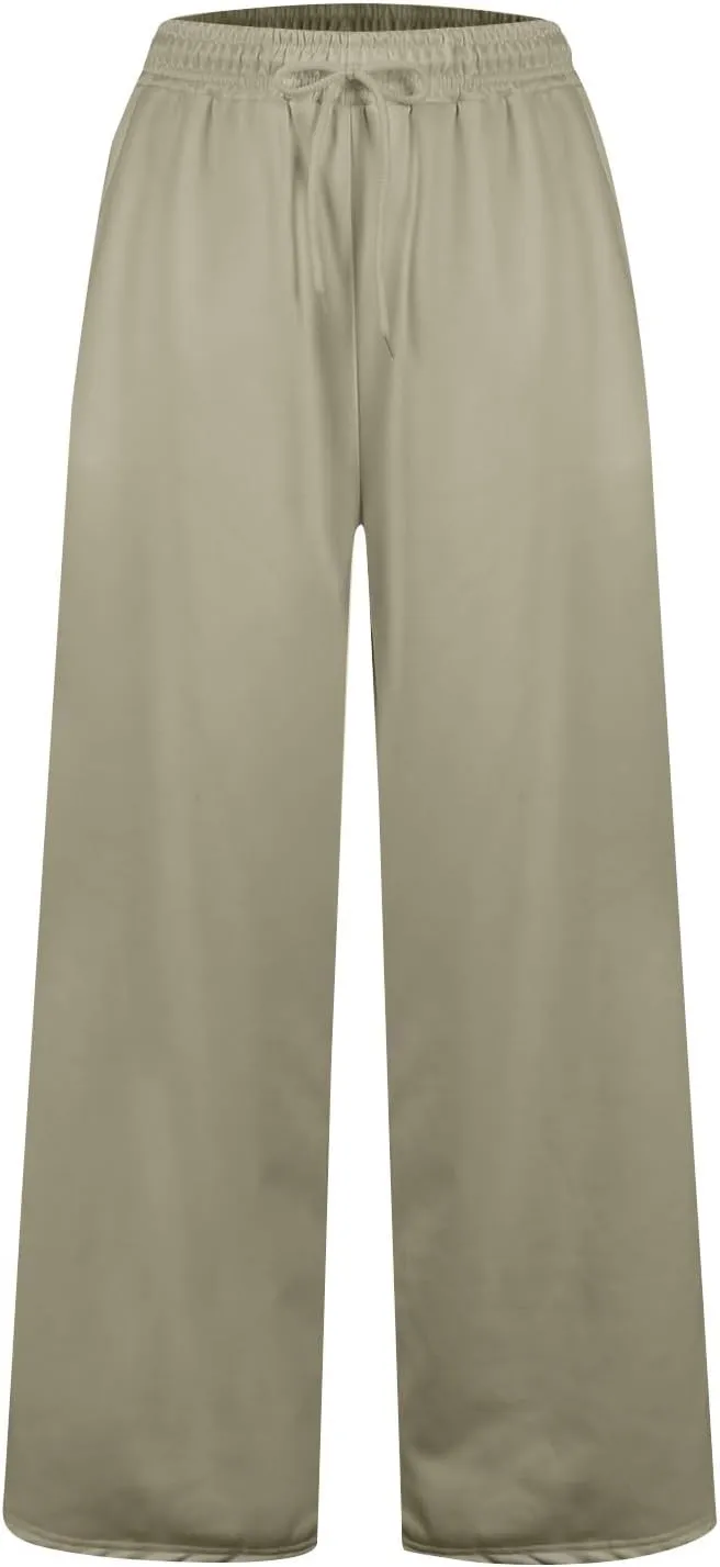 Women's Baggy Wide Leg Sweatpants Fleece Lined Joggers with Pockets Comfy Workout Elastic Waist Jogging Pants