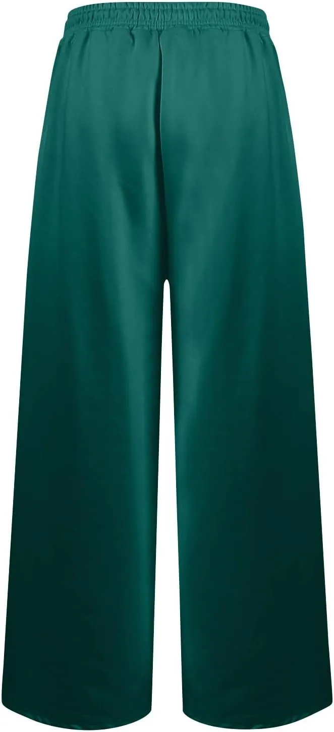 Women's Baggy Wide Leg Sweatpants Fleece Lined Joggers with Pockets Comfy Workout Elastic Waist Jogging Pants