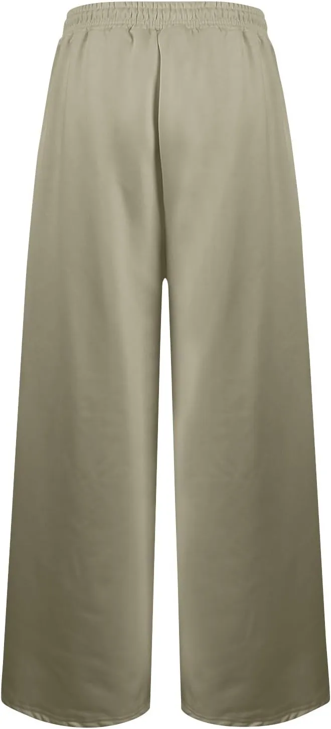 Women's Baggy Wide Leg Sweatpants Fleece Lined Joggers with Pockets Comfy Workout Elastic Waist Jogging Pants