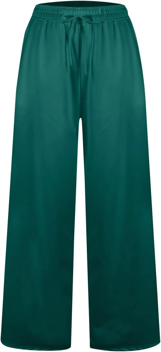 Women's Baggy Wide Leg Sweatpants Fleece Lined Joggers with Pockets Comfy Workout Elastic Waist Jogging Pants