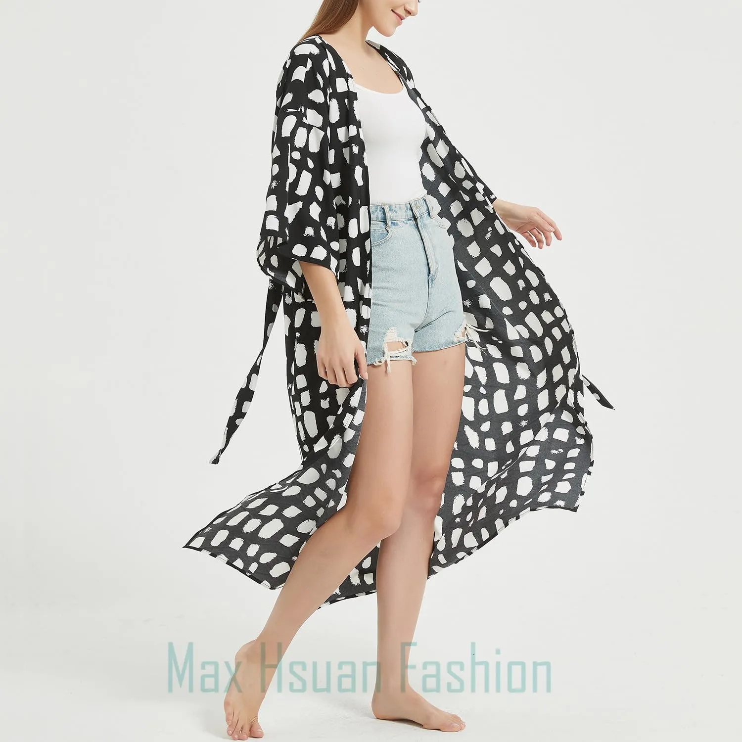 Women's Bohemian Floral Print Kimono Cardigan Summer Swimsuit Beach Cover Up Dresses