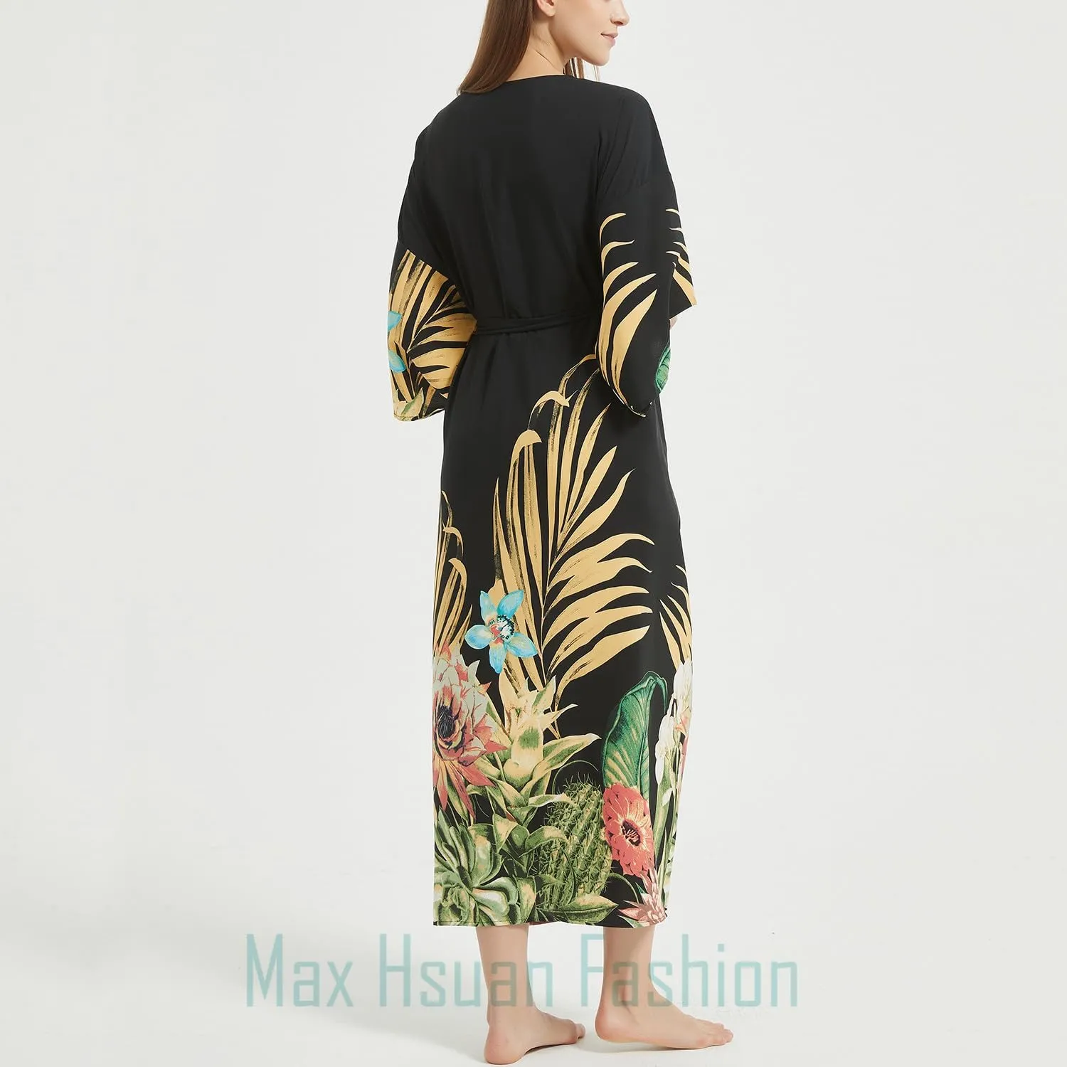 Women's Bohemian Floral Print Kimono Cardigan Summer Swimsuit Beach Cover Up Dresses
