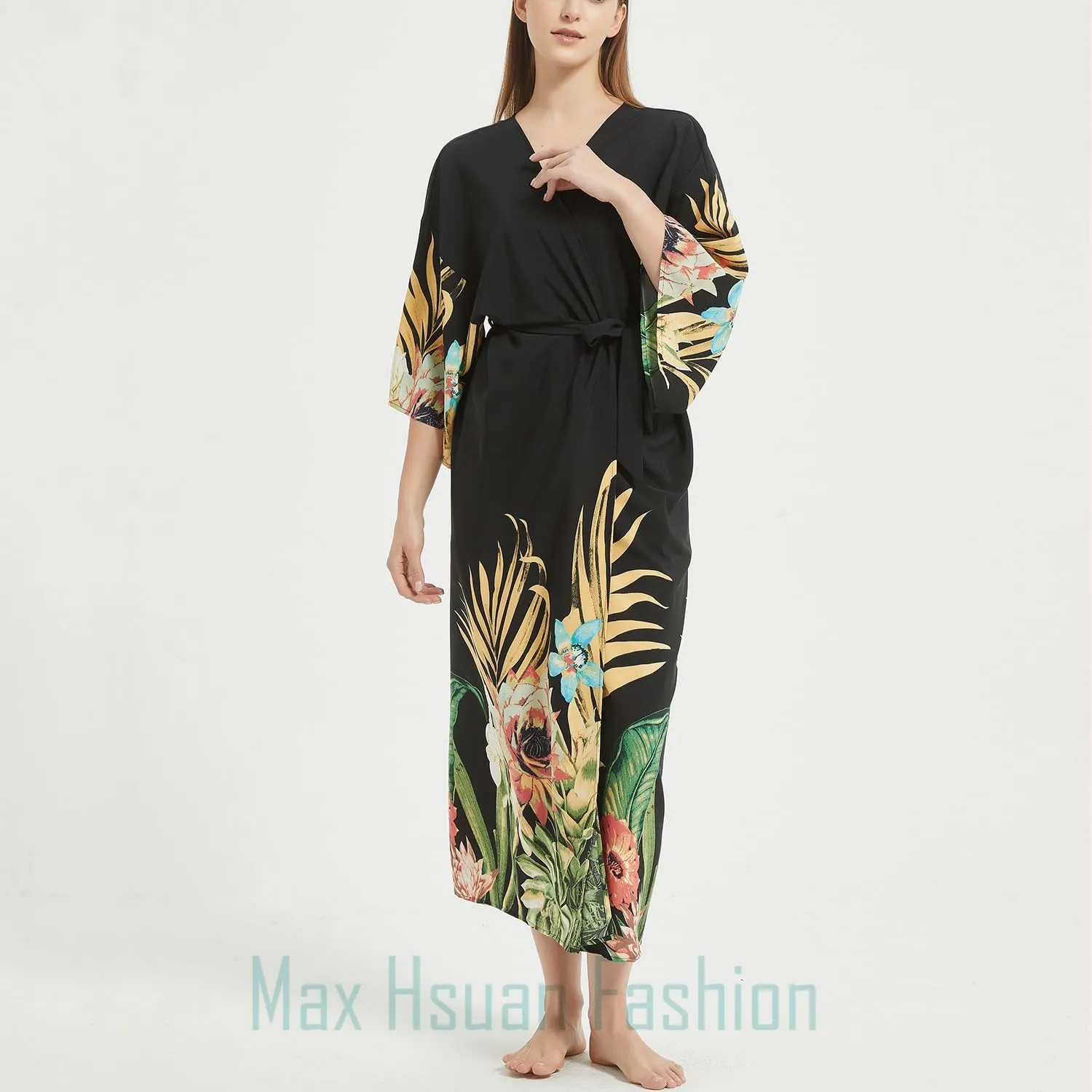Women's Bohemian Floral Print Kimono Cardigan Summer Swimsuit Beach Cover Up Dresses