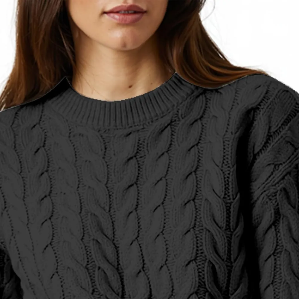 Women's Cable Long-Sleeve Crewneck Sweater Cable Knit Sweater for Women Soft-Touch Modern Crewneck, Pull On Sweaters