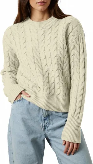 Women's Cable Long-Sleeve Crewneck Sweater Cable Knit Sweater for Women Soft-Touch Modern Crewneck, Pull On Sweaters