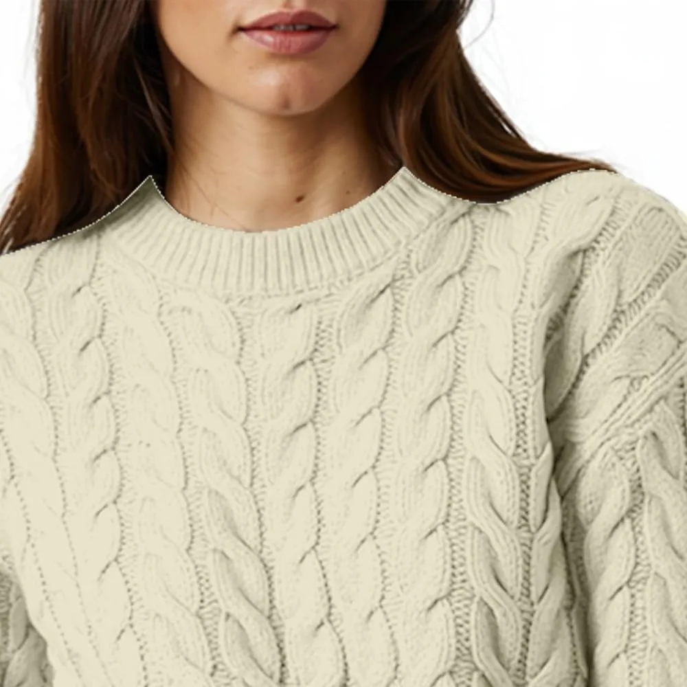 Women's Cable Long-Sleeve Crewneck Sweater Cable Knit Sweater for Women Soft-Touch Modern Crewneck, Pull On Sweaters