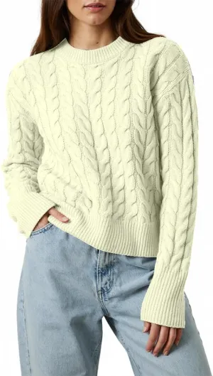 Women's Cable Long-Sleeve Crewneck Sweater Cable Knit Sweater for Women Soft-Touch Modern Crewneck, Pull On Sweaters