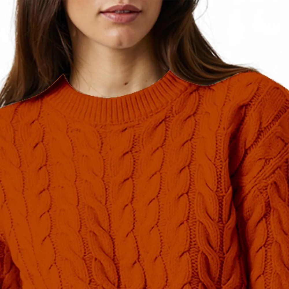 Women's Cable Long-Sleeve Crewneck Sweater Cable Knit Sweater for Women Soft-Touch Modern Crewneck, Pull On Sweaters