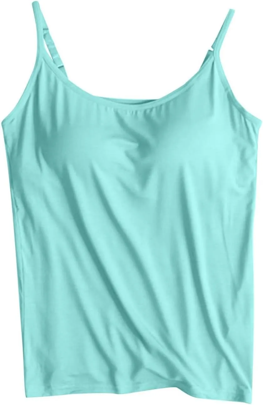 Women's Cami with Built in Bra, Stretch Modal Camisole, Adjustable Straps Camisole, Summer Casual Yoga Tank Tops