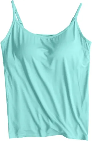 Women's Cami with Built in Bra, Stretch Modal Camisole, Adjustable Straps Camisole, Summer Casual Yoga Tank Tops