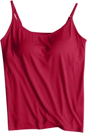 Women's Cami with Built in Bra, Stretch Modal Camisole, Adjustable Straps Camisole, Summer Casual Yoga Tank Tops
