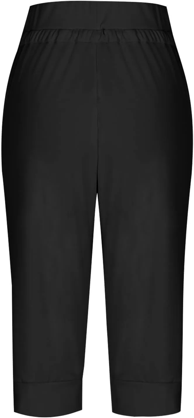 Womens Capri Pants Drawstring High Waisted Lightweight Workout Joggers Loose Stretch Yoga Hiking Pants with Pockets