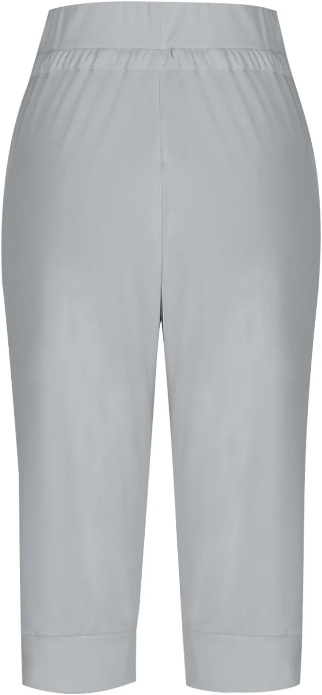 Womens Capri Pants Drawstring High Waisted Lightweight Workout Joggers Loose Stretch Yoga Hiking Pants with Pockets