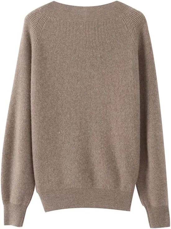 Women's Cashmere and Merino Wool Blend V Neck Sweater Lightweight Knit Sweater