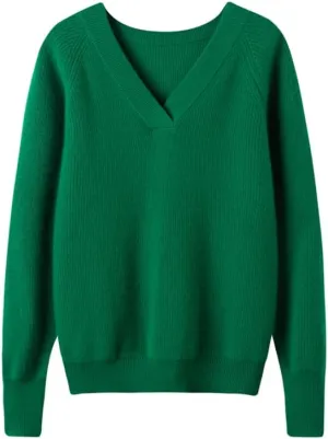 Women's Cashmere and Merino Wool Blend V Neck Sweater Lightweight Knit Sweater