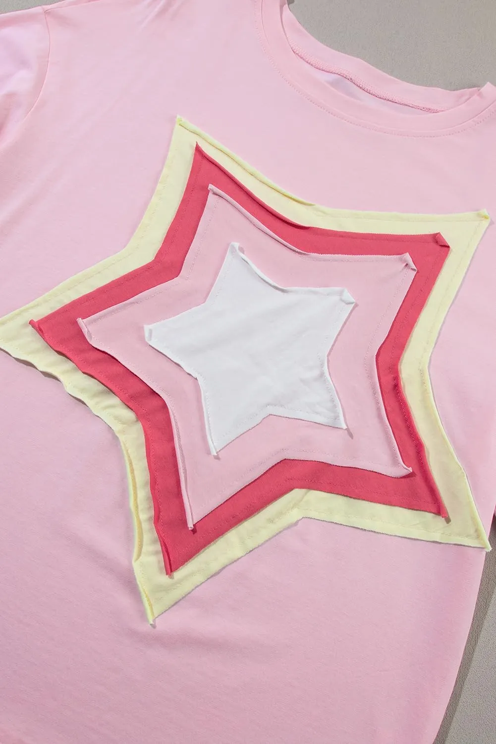 Women's Casual T-Shirt Short Sleeve Crewneck Basic Tee Tops 2025 Trendy Star Graphic Loose Fit Oversized Pullover Blouse Tops