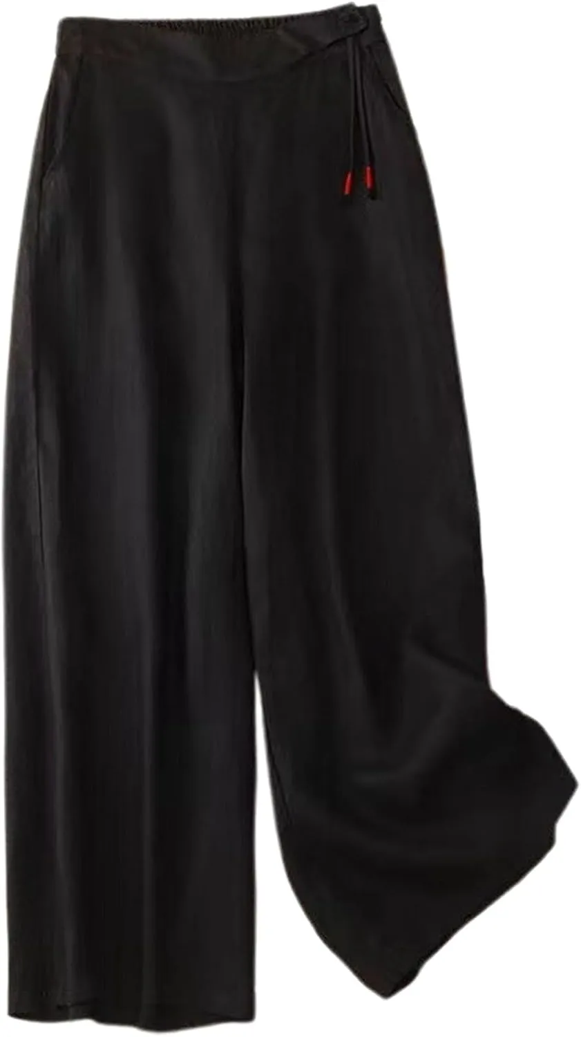 Women's Cotton Linen Palazzo Trousers Elastic Waist Wide Leg Capri Pants Summer Trendy Vacation Breathable Flowy Pant
